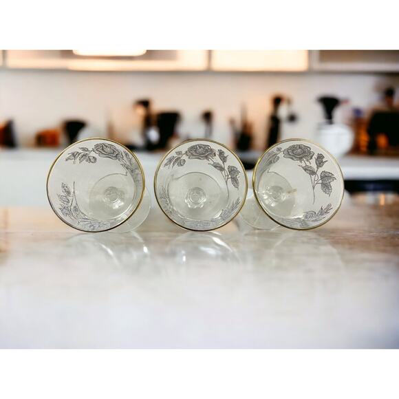 Libbey Rose Bouquet Barware Cordial Sherry Elegant Glass 3.75" Tall Set of 3 - Picture 6 of 9